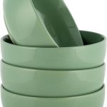 Glossy Ceramic 7 inch Dinnerware Bowls Set of 4 - Perfect for Everyday uses from Pasta to Salad, Cereal to Ice cream, Ramen to Pho, Sage Green