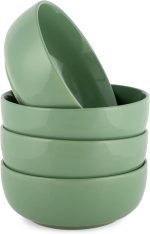 Glossy Ceramic 7 inch Dinnerware Bowls Set of 4 - Perfect for Everyday uses from Pasta to Salad, Cereal to Ice cream, Ramen to Pho, Sage Green