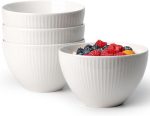 5.5x3.5 in Soup Bowls, 25 oz Deep Cereal Bowl Set, Ceramic, Microwave Safe Bowl, Set of 4 White Bowl for Oatmeal Chili Salad