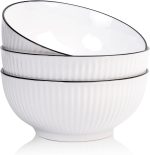 Porcelain Soup Bowls Set of 3, 60 oz Large Soup Bowl, 8" White Ceramic Bowls, Pho Bowl for Pasta, Ramen, Soup, Fruit Vegetable, Microwave & Dishwasher Safe