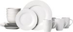16-Piece Porcelain Kitchen Dinnerware Set with Plates, Bowls and Mugs, Service for 4 - White