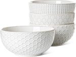Large Soup Bowl 42 OZ, Ceramic Kitchen Bowl Set for Soup, Pho, Chip, Pasta, Fruits, Salad, Noodle and Ramen- 7 Inch, Set of 4, Arctic white