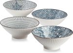 38 oz Japanese Ramen Bowls, Cereal Bowls, Soup Bowls, Pho Bowls, Noodle Bowls, Blue and White Ceramic Bowls Set of 4, 8 inches