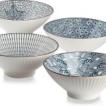 38 oz Japanese Ramen Bowls, Cereal Bowls, Soup Bowls, Pho Bowls, Noodle Bowls, Blue and White Ceramic Bowls Set of 4, 8 inches