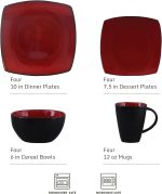 Square Reactive Glaze Dinnerware Set, Red, Service for 4 (16pcs) - Image 2