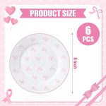 6 Pcs Pink Bow Ceramic Plates  Bachelorette Tableware Decorations 6 Inch Pink Dinner Appetizer Dessert Dishes for Bow Theme Tableware Party Supplies for Birthday Party Table Decor - Image 2