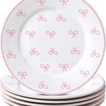 6 Pcs Pink Bow Ceramic Plates  Bachelorette Tableware Decorations 6 Inch Pink Dinner Appetizer Dessert Dishes for Bow Theme Tableware Party Supplies for Birthday Party Table Decor