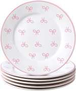 6 Pcs Pink Bow Ceramic Plates  Bachelorette Tableware Decorations 6 Inch Pink Dinner Appetizer Dessert Dishes for Bow Theme Tableware Party Supplies for Birthday Party Table Decor