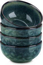 Starry 24oz Bowls for Soup, Ceramic Deep Soup Bowls Set of 4, Green Cereal Bowls Set for Kitchen, Salad Bowls Set, Pasta Oatmeal Bowls, Lead-free, Dishwasher & Microwave Oven Safe