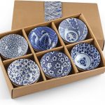 Ceramic Rice Bowls 10 oz,  Bowl Gift Set, Assorted Dinnerware Serving Bowls for Cereal, Soup, Dessert, Snack, Fruit, Salsa, Pack of 6 (Blue and White)