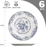 Dinner Plates, Ceramic Plates Set of 6, Kitchen Plates Microwave Safe, White Plate Dessert Blue Floral Plate Porcelain (Blue Rose, 10.5 inch) - Image 2