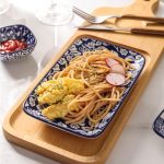 Ceramic 8 inch Rectangular Salad Plates, Dinner Plates, Pasta Dessert Plates for Appetizer, Sushi, Fruit - Microwave/oven/Dishwasher Safe, Set of 6, Vintage Blue - Image 2