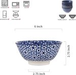 Blue and White Porcelain 20oz Cereal Bowl Set - Set of 6, 6 inch Soup Bowls, Ceramic bowls for Cereal, Soup, Salad and Pasta, Vintage Blue - Image 2