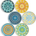 Dinner Plates Ceramic Plate Set - 10 Inch Large Porcelain Round Plate Sets of 6 - Flat Colorful Pattern Dining Plates for Kitchen | Family - Dishwasher | Microwave | Oven Safe