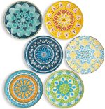 Dinner Plates Ceramic Plate Set - 10 Inch Large Porcelain Round Plate Sets of 6 - Flat Colorful Pattern Dining Plates for Kitchen | Family - Dishwasher | Microwave | Oven Safe