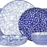 Ceramic Dinnerware Sets for 6, 24 Piece Plates and Bowls Sets, Highly Chip and Crack Resistant Dishes Set-Dishwasher & Microwave & Oven Safe, Vintage Blue
