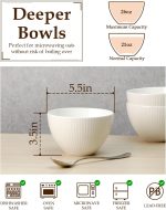 5.5x3.5 in Soup Bowls, 25 oz Deep Cereal Bowl Set, Ceramic, Microwave Safe Bowl, Set of 4 White Bowl for Oatmeal Chili Salad - Image 2