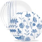 6-Piece 8.5"  Glass Lunch Plates Lightweight, Scratch Resistant - Botanical Stripes