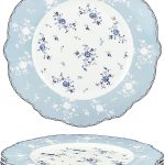 10 Inch Porcelain Dinner Plates Set of 4, Lace Dishes Set for Salad, Pasta, Soup, Dessert, Blue Roses