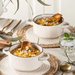 Ceramic Soup Bowls Set - 27 Oz French Onion Soup Crocks with Handles - Embossed Stoneware Bowls for Soup Cereal Beef Stew Chili - Microwave Dishwasher Oven Safe - Set of 4 - Image 2