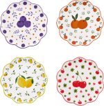 Scalloped Salad Plates Set of 4, 8.75 Inch Ceramic Dessert Plates for Salad, Appetizer, Side Dishes, Microwave and Dishwasher Safe, Gift for Housewarming and Thanksgiving