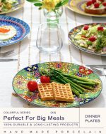 Dinner Plates Set of 6, 10.5 Inch Ceramic Plates, Microwave, Oven and Dishwasher Safe, Colorful Bohemian Style Dishes for Kitchen - Image 2