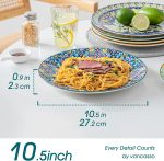 Dinner Plates Set of 6-10.5 Inch Ceramic Plates, Microwave, Oven and Dishwasher Safe, Colorful Bohemian Style Dishes for Kitchen - Image 2