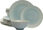 12-Piece Reactive Blue Ceramic Dinnerware Set Bali Breeze Blue Elegant Table Setting for Every Occasion - Microwave & Dishwasher Safe Stackable