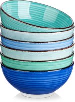 27 Oz Cereal Bowls Set of 6, Blue Ceramic Bowls for Kitchen, 6 Inch Soup Bowls, Dishwasher & Microwave Safe