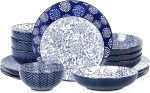 Dinnerware Sets 16 Piece, Ceramic Plates and Bowls Set, Embossed Dishes Set for 4, Housewarming, Blue