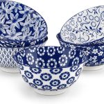 24 oz Cereal Bowls set of 6, Ceramic Soup Bowls for Kitchen, Dishwasher & Microwave Oven Safe- for Cereal, Soup, Pasta, Salad, Blue & White Floral Design Bowl Set