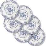 Dinner Plates, Ceramic Plates Set of 6, Kitchen Plates Microwave Safe, White Plate Dessert Blue Floral Plate Porcelain (Blue Rose, 10.5 inch)