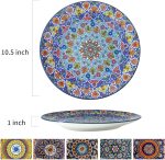 Dinner Plates, 10.5 Inch Ceramic Plates Set of 6 for Steak, Snacks, Pizza, Cake, Colorful Serving Dishes for Kitchen, Microwave, Oven & Dishwasher Safe, Bohemian - Image 2