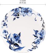 Watercolor Blue Flower Scalloped Dinner Plates, Ceramic, 11 inch, Set of 4, for Pasta, Salad, Maincourse, Microwave & Dishwasher Safe - Image 2