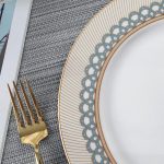 16-Piece Porcelain Kitchen Dinnerware with Mug, Service for 4, Grey Fish Scale Pattern Plates, Bowls, Brown Dinner Set - Image 2