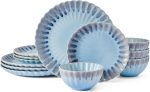 Scalloped Rim 12 Piece Plate Bowl Dinnerware Set, Service for 4