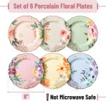 Porcelain Floral Plates, 8 inch, Set of 6, Royal Dessert Plates, Appetizer Plates, Floral Plates, Salad Plates, Small Plates, Small Plates Set, Small Dishes, Dinnerware - Image 2