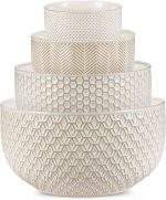 Ceramic Mixing Bowls, Nesting Set of 4, Embossed Kitchen Dishware, Prep, Serving, Gift, Microwave and Dishwasher Safe, 20/44/98/145 oz, Narbonne Collection (Ivory)