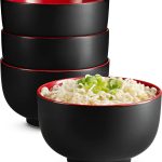 Ramen Bowl,  Bowls, Noodle Bowls, Large Soup Bowl, Ceramic, Large Capacity, For Ramen, Pho, Udon, Soba, Microwave and Dishwasher Safe, 34 oz, Set of 4 (Black/Red)