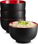 Ramen Bowl,  Bowls, Noodle Bowls, Large Soup Bowl, Ceramic, Large Capacity, For Ramen, Pho, Udon, Soba, Microwave and Dishwasher Safe, 34 oz, Set of 4 (Black/Red)