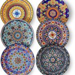 Dinner Plates, 10.5 Inch Ceramic Plates Set of 6 for Steak, Snacks, Pizza, Cake, Colorful Serving Dishes for Kitchen, Microwave, Oven & Dishwasher Safe, Bohemian