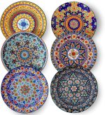 Dinner Plates, 10.5 Inch Ceramic Plates Set of 6 for Steak, Snacks, Pizza, Cake, Colorful Serving Dishes for Kitchen, Microwave, Oven & Dishwasher Safe, Bohemian