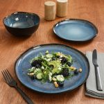 12 Piece (Service for 4) Plates and Bowls Reactive Glaze Dishes Stoneware Ceramic Dinnerware Set - Black and Blue - Image 2