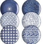 10 inch Porcelain Dinner Plates, Large Size Ceramic Plates for Salad, Pancakes, Scratch Resistant, Microwave, Oven and Dishwasher Safe Plates Set of 6, Vintage Blue