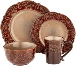Round Decorated Stoneware Scallop Embossed Dinnerware Dish Set, 16 Piece, - Image 2